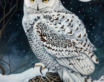 Celtic Pagan Snowy Owl Cross Stitch Pattern. Digital PDF Download. 60,000 stitches