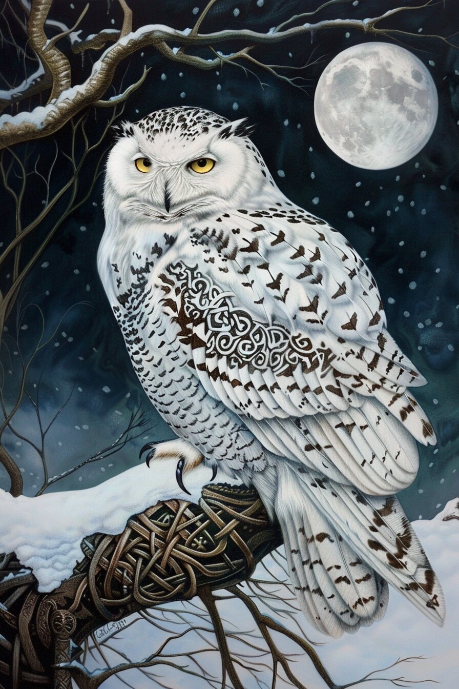 Celtic Pagan Snowy Owl Cross Stitch Pattern. Digital PDF Download. 60,000 stitches