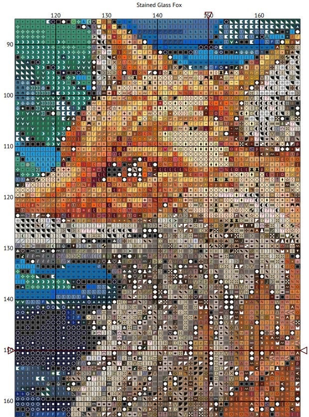 ステンドグラス フォックス クロスステッチ パターン。デジタル PDF