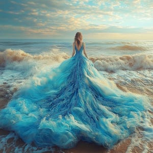 Ocean Blue Wave Dress cross stitch pattern. Instant PDF Download. 62,500 Stitches.