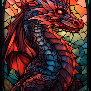 Stained Glass Dragon Cross Stitch Pattern - PDF Download _ Instant Download - 50,400 Stitches