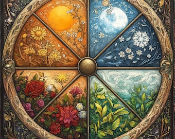 Wheel of Seasons cross stitch pattern. Instant PDF Download. 60k Stitches.