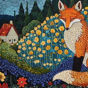 Fox and Chicken Landscape Cross Stitch Pattern (PDF Download)