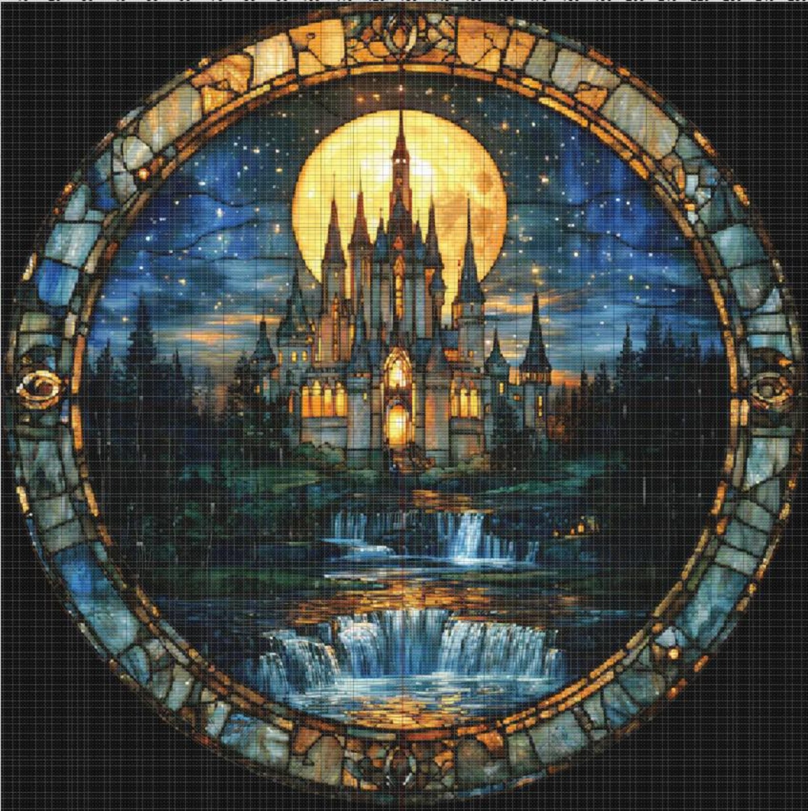 Stained Glass Castle Circle Cross Stitch Pattern. Instant PDF Download ...