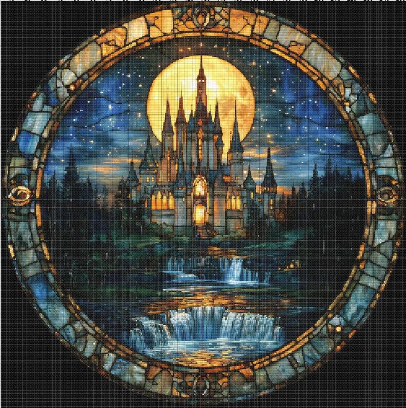 Stained Glass Castle Circle Cross Stitch Pattern. Instant PDF Download ...