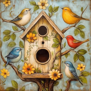 Garden Birds Bird House cross stitch pattern. Instant PDF Download. 62,500 Stitches.