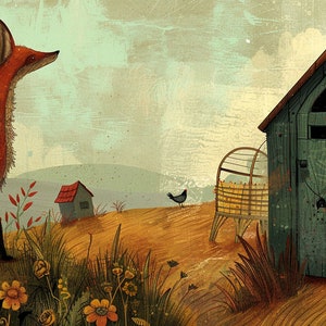 Fox and Chicken Landscape Cross Stitch Pattern (PDF Download)