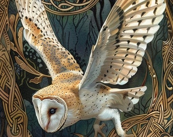 Owl in Flight. Cross Stitch Pattern. Digital PDF Download. 60,000 stitches