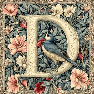 D A letra D no estilo do padrão de ponto cruz William Morris. Download instantâneo em PDF. 40.000 pontos