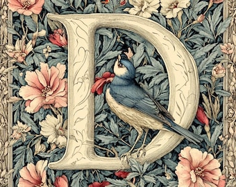 Letter D Cross Stitch Pattern: William Morris Style (PDF Download)