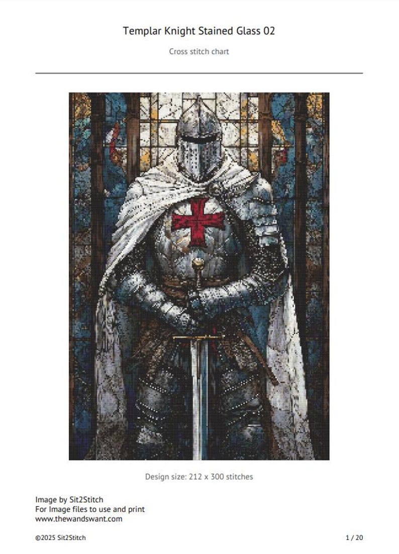 Templar Knight Stained Glass Cross Stitch Pattern. Instant PDF Download ...
