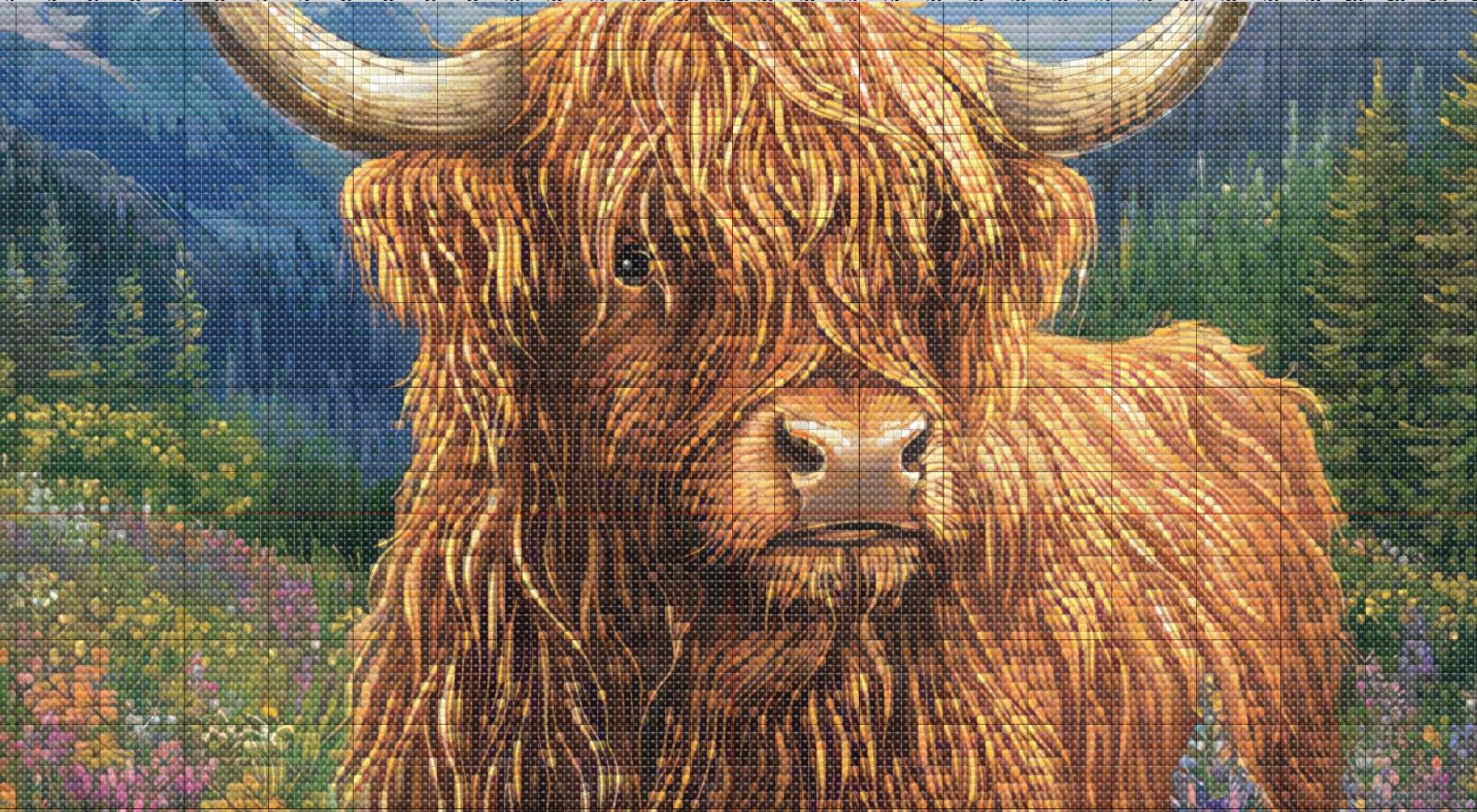 Highland Cow Cattle Scotland Flowers Meadow Cross Stitch Pattern ...