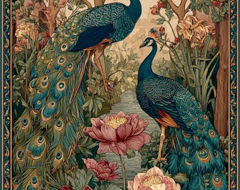 Art Nouveau Peacocks Peonies Water cross stitch pattern. Instant PDF Download. 51,129 Stitches.