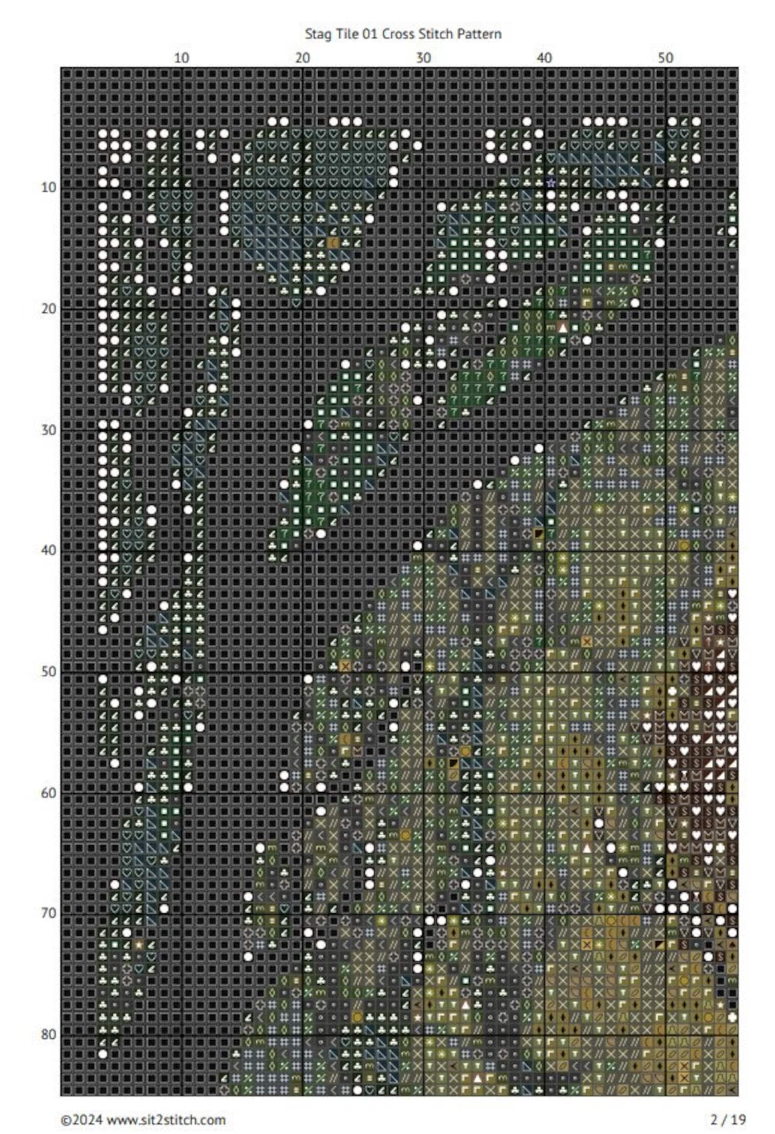 Stag Tile 01 Cross Stitch Pattern. Digital PDF Download. 60,000 ...