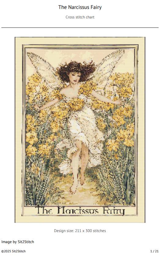 The Narcissus Fairy Vintage Cross Stitch Pattern. Instant PDF