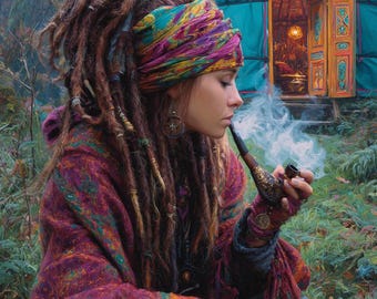 Modèle de point de croix dreadlocks hippie : yourte forestière, 167 couleurs DMC (téléchargement PDF