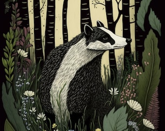 Badger in Forest Cross Stitch Pattern: Tile 03 (PDF Download)