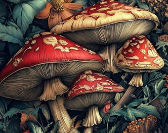 Mushroom cross stitch pattern. Instant PDF Download. 63,600 Stitches.