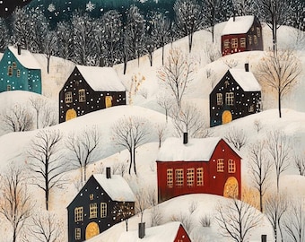 Snow Village cross stitch pattern. Instant PDF Download. 22,800 Stitches