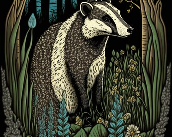 Patrón de punto de cruz de Badger Tile: Diseño floral de vida silvestre (Descarga PDF)
