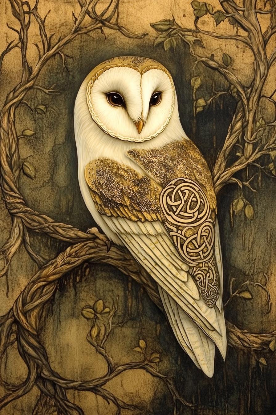 Celtic Pagan Barn Owl Cross Stitch Pattern. Digital PDF Download. 60,000 stitches