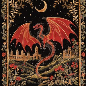 Red Dragon over City cross stitch pattern. Instant PDF Download. 72,000 Stitches