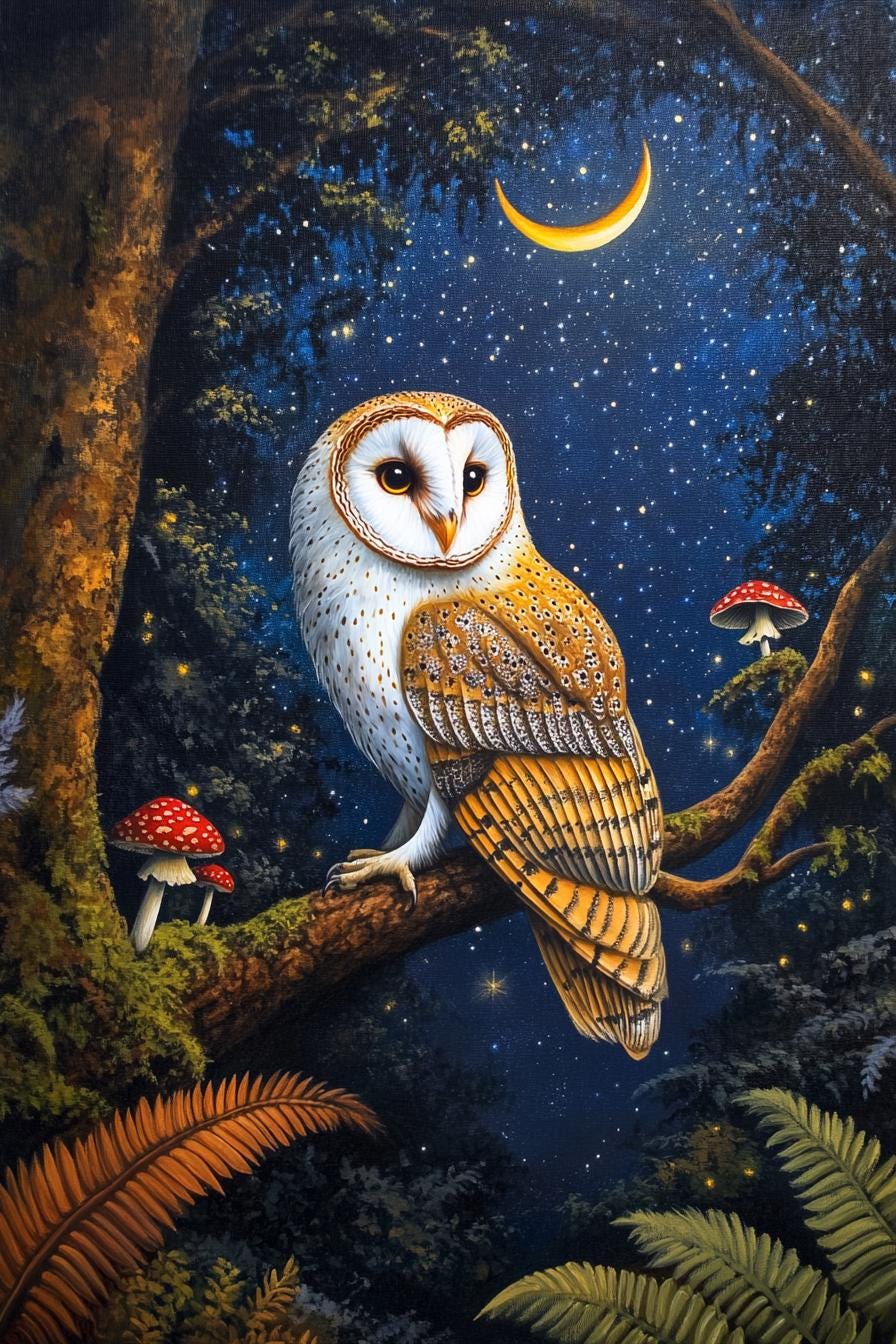 Barn Owl at Night cross stitch pattern. Instant PDF Download. 60k Stitches.