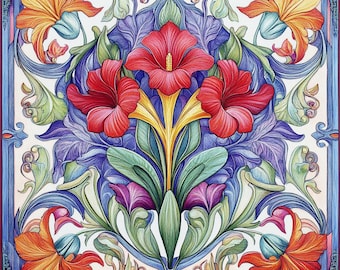 Jugendstil Vintage Botanische Kreuzstich Vorlage. Sofort PDF Download. 62.500 Stiche.