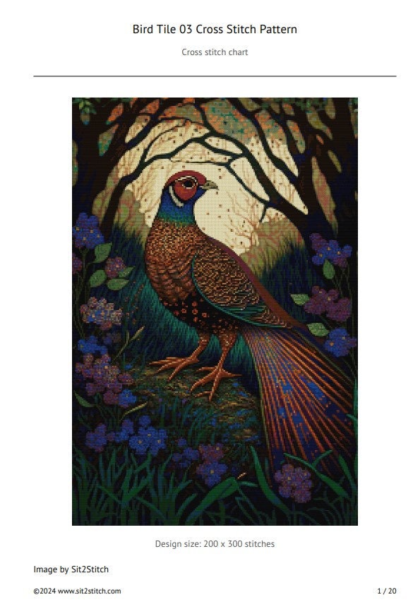 Bird Tile 03 Cross Stitch Pattern. Digital PDF Download. 60,000 ...