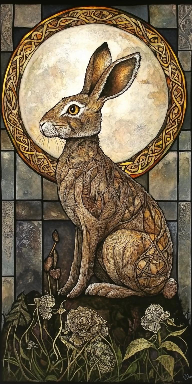 Moon Gazing Hare Cross Stitch Pattern. Digital PDF Download. 45,000 stitches