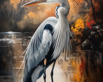 Heron cross stitch pattern. Instant PDF Download. 60k Stitches.