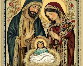 Schema punto croce arte armena scena della natività. Download PDF immediato. 60k punti.