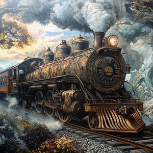 Steam Punk Steam Train cross stitch pattern. Instant PDF Download. 60k Stitches.