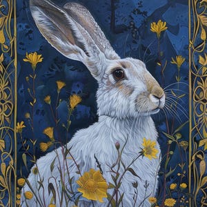 Patrón de punto de cruz de liebre celta de primavera. Descarga digital en PDF. 65.400 puntadas