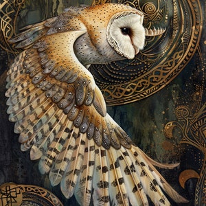 Celtic Barn Owl in flight 02 Cross Stitch Pattern. Digital PDF Download. 60,000 stitches