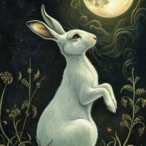 Patrón de punto de cruz Liebre contemplando la luna 01. Descarga digital en PDF. 45.000 puntadas