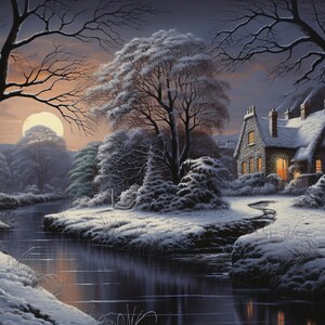 Snow Cottage Cross Stitch Pattern: Winter Landscape (PDF Download)