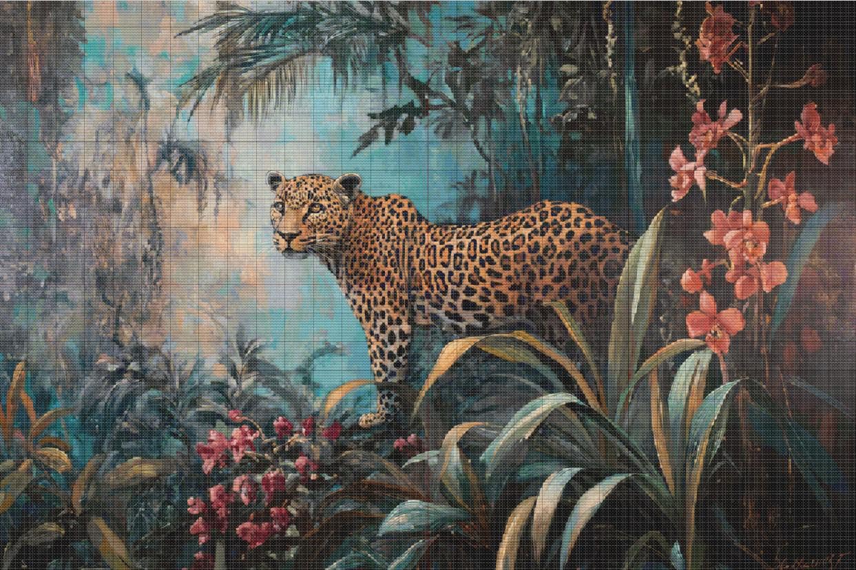 Leopards and Orchids Cross Stitch Pattern. Instant PDF Download