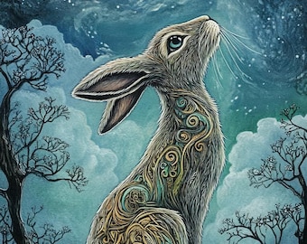 Moon Gazing Hare Cross Stitch Pattern. Digital PDF Download. 45,000 stitches