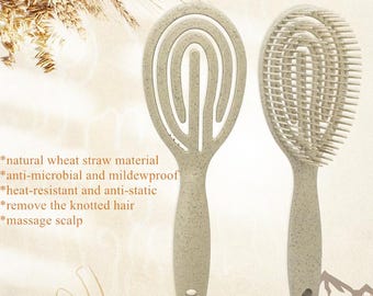 Biodegradable Wheat Straw Detangling Brush – Gentle Spiral Flex Hairbrush for Wet/Dry Use