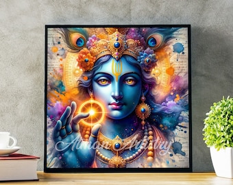 Lord Krishna Digital Print Wall Art - Illustration Sanatan History Hinduism Spirituality God Instant Download Gift anime poster watercolour