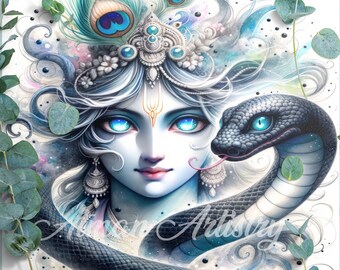 Lord Krishna Cosmic Serenity Digital Print Wall Art - Illustration Sanatan History Hinduism Spirituality God Instant Download Gift Poster