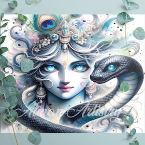 Lord Krishna Cosmic Serenity Digital Print Wall Art - Illustration Sanatan History Hinduism Spirituality God Instant Download Gift Poster