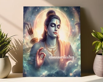Lord Rama&#39;s Blessing, Digital Art, digital print, Illustration, Sanatan History, Hinduism|Wall Art|Adipurush|Hindu god|Spiritual|Wall decor