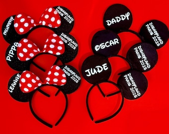 Personalised Disney Theme Minnie Mickey Family Ears Headband Reveal