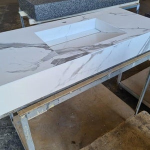 CUSTOM CERAMIC COUNTERTOP With/Without Integrated Wash Basin Sink, Floating Sink, Countertop Sink , Natural Stone Sink, Wall Mounted