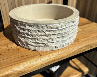 Marble Vessel Sink Handmade | Chiseled Stone Bathroom Sink | Round Travertine Sink 40cm | Luxury Vessel Sink | Natural Stone Basin