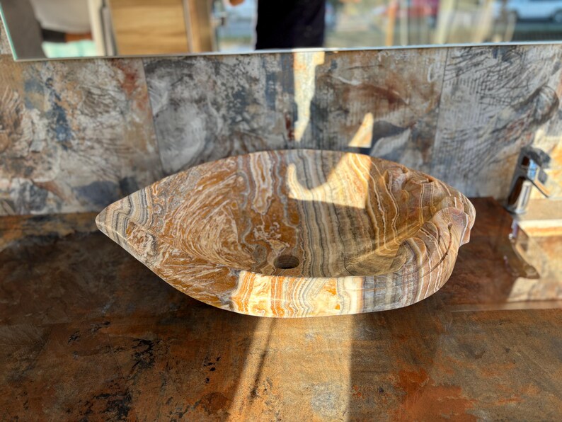 ONYX SINK, Stone Vessel Sink, Kitchen Sink, Bathroom Sink, Unique Vessel Sink, Live Edge Rough Onyx Stone Sink, Creative Barware