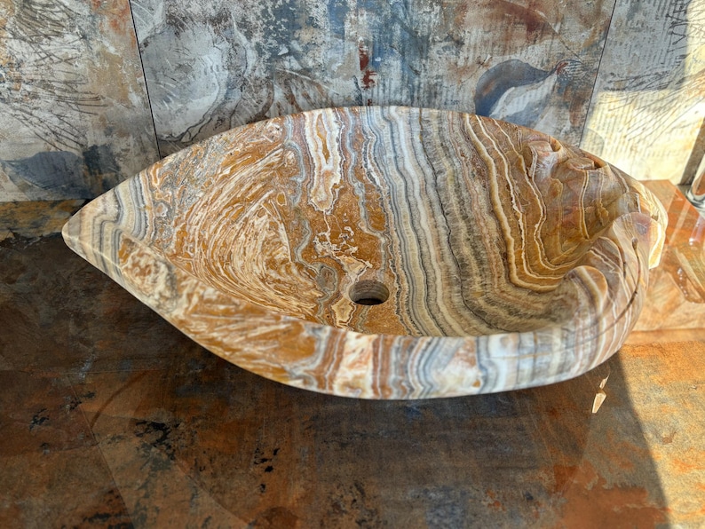 ONYX SINK, Stone Vessel Sink, Kitchen Sink, Bathroom Sink, Unique Vessel Sink, Live Edge Rough Onyx Stone Sink, Creative Barware