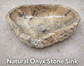 ONIX  SINK, Natural Vessel Stone Wash Basin Sink, Vintage Farmhouse Sink, Above Counter Sink, Rustic Handcrafted Sink Custom